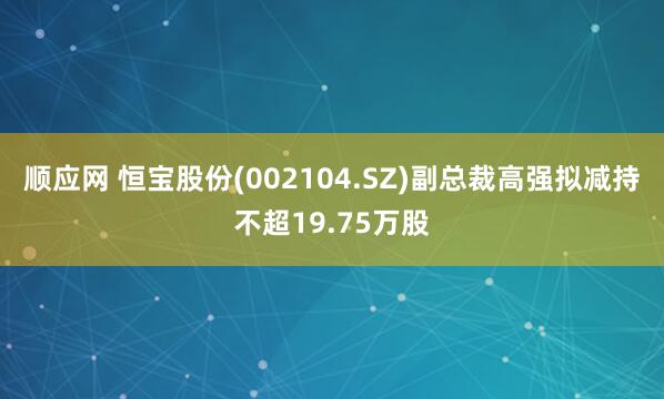 順應網 恒寶股份(002104.SZ)副總裁高強擬減持不超19.75萬股